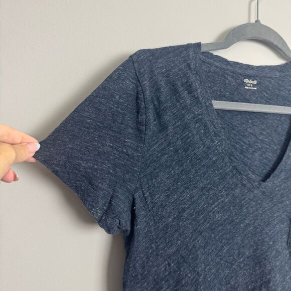 MADEWELL | Whisper Pocketed Heathered Navy Blue V-Neck Tee Women’s Size Large - Picture 3 of 10